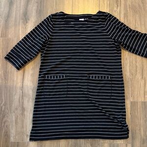 Chico's Black and White Striped Long Sleeve Dress